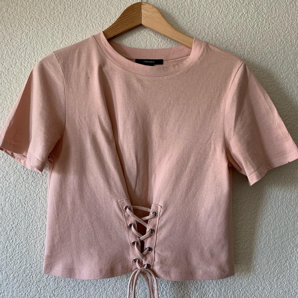 Forever 21 Cropped T-Shirt with Lace-Up Detail